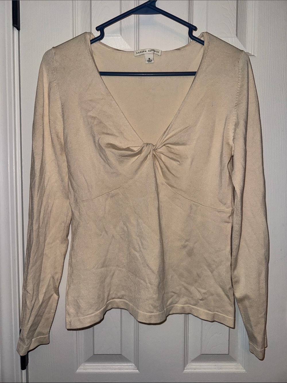 Banana Republic Cream Twist-Front Long Sleeve V-Neck Top